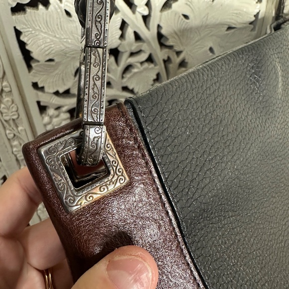 Brighton Black & Brown Pebbled Leather Braided Strap Medium Shoulder Bag - Picture 3 of 8